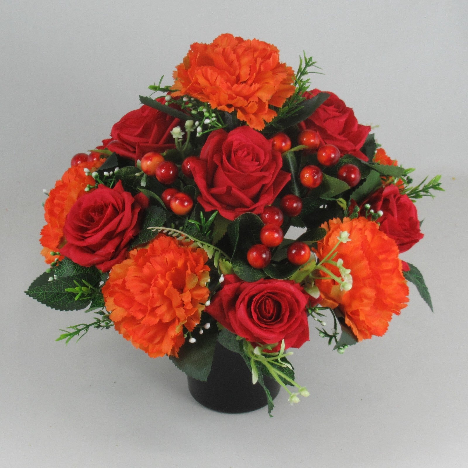 Artificial flowers in Grave pot, 26cm, in warm autumn shades HANDMADE