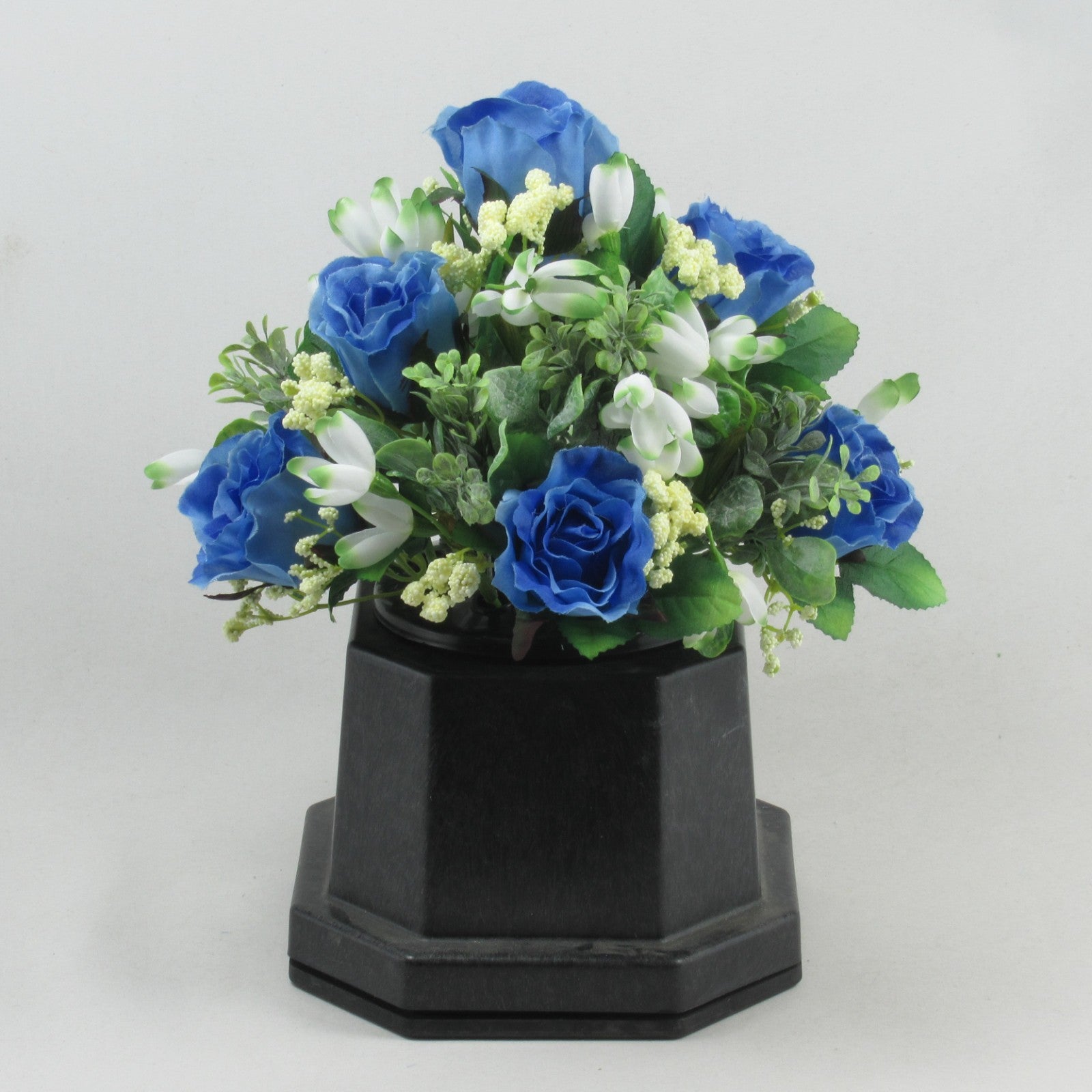 Artificial Grave Flower Arrangement in Pot Snowdrops Roses 25cm Long Lasting
