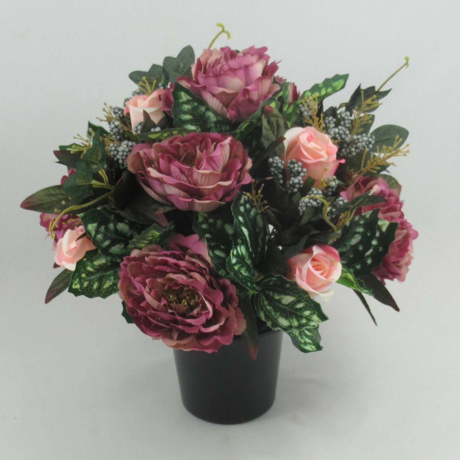 Artificial Grave Flower Arrangement with  peonies and pink rosebuds 26cm