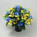 Artificial Grave Flower Arrangement in Pot Blue Roses 25cm Long Lasting