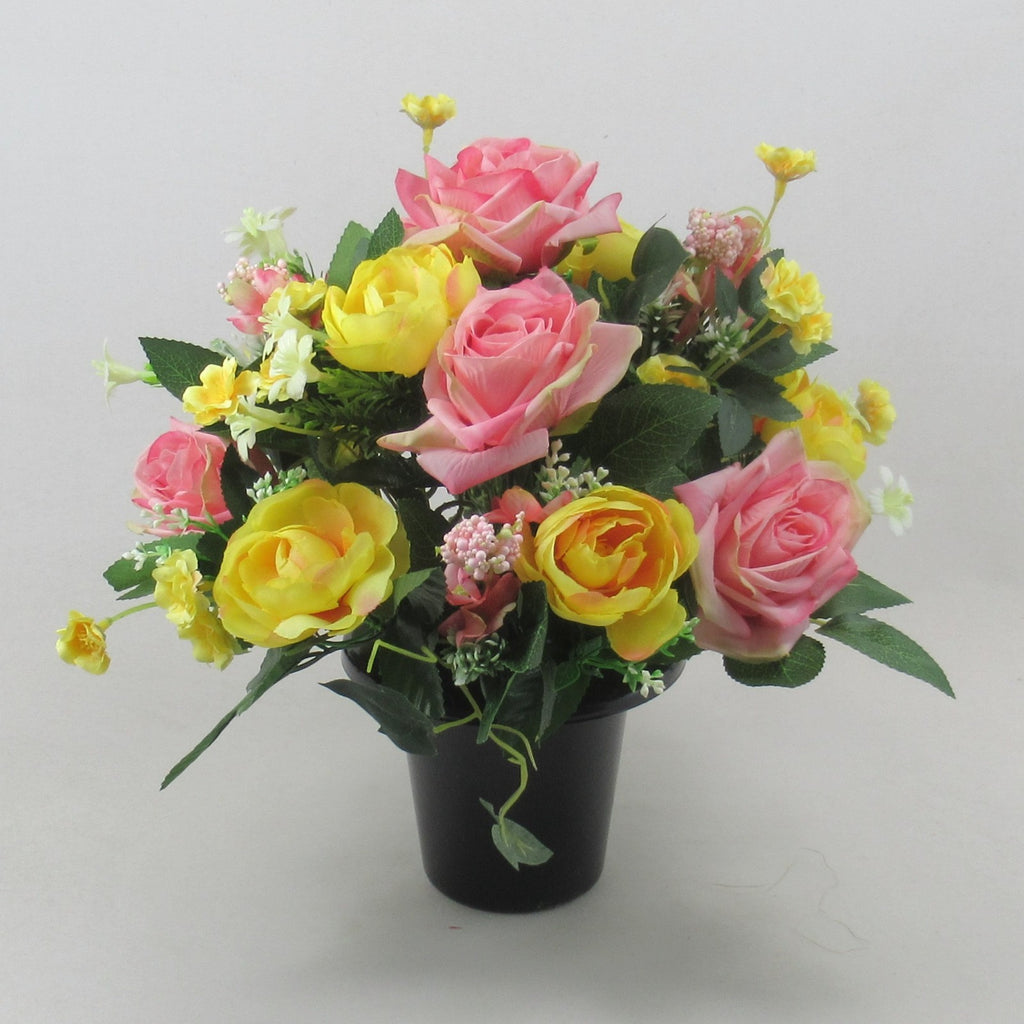 Artificial Grave Flower Arrangement Roses Ranunculus 27cm Long Lasting Summer
