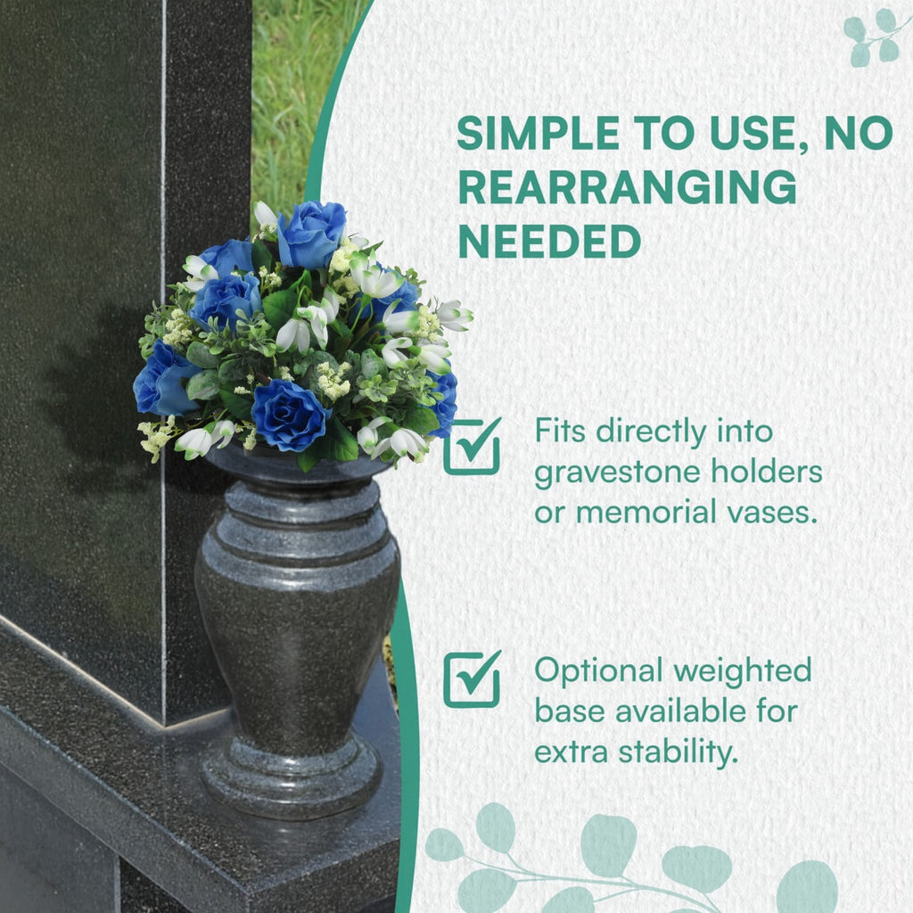 Artificial Grave Flower Arrangement in Pot Snowdrops Roses 25cm Long Lasting