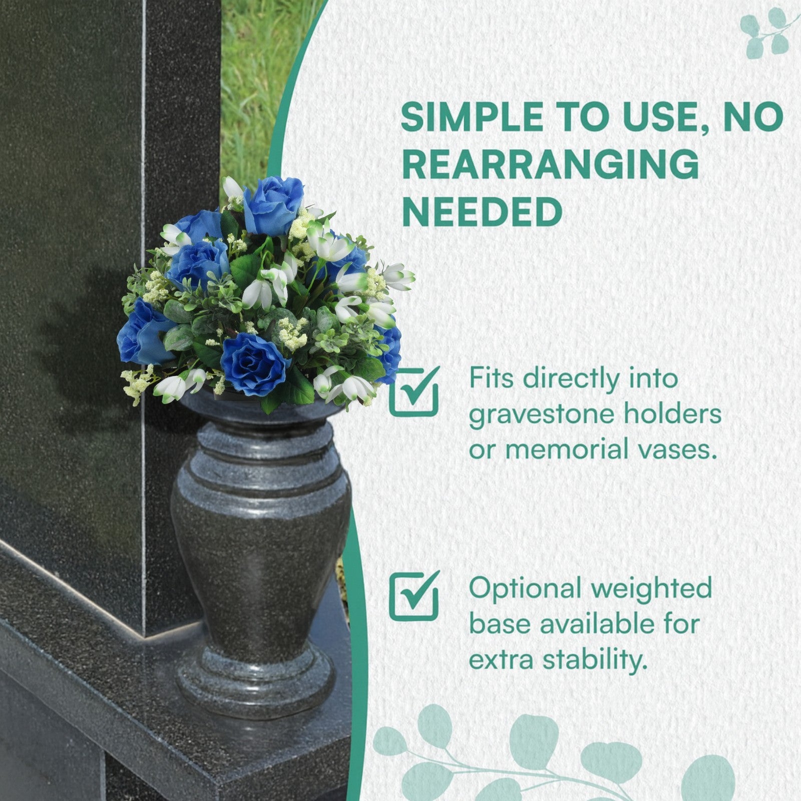 Artificial Grave Flower Arrangement in Pot Snowdrops Roses 25cm Long Lasting