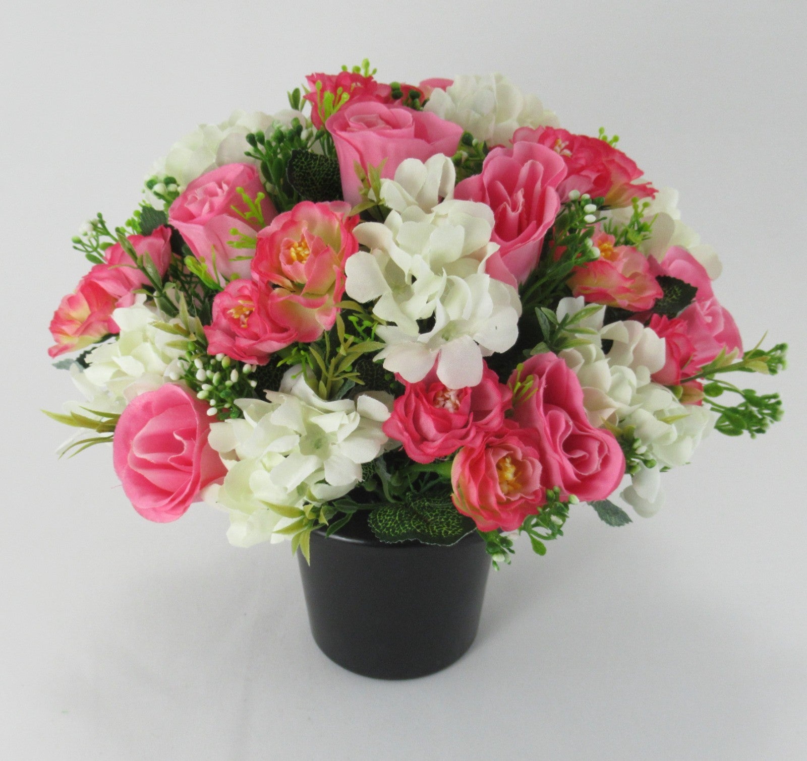 Artificial Grave Flower Arrangement in Pot Pink rose hydrangea 23cm Long Lasting