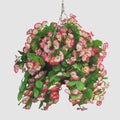 Artificial trailing morning glory hanging basket, pink flowers with green leaves