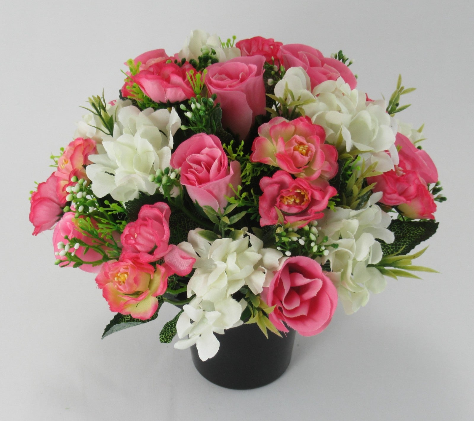 Artificial Grave Flower Arrangement in Pot Pink rose hydrangea 23cm Long Lasting