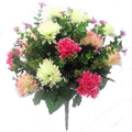 Artificial spiky chrysanthemum flower bush with pale green, pink, and rose blooms