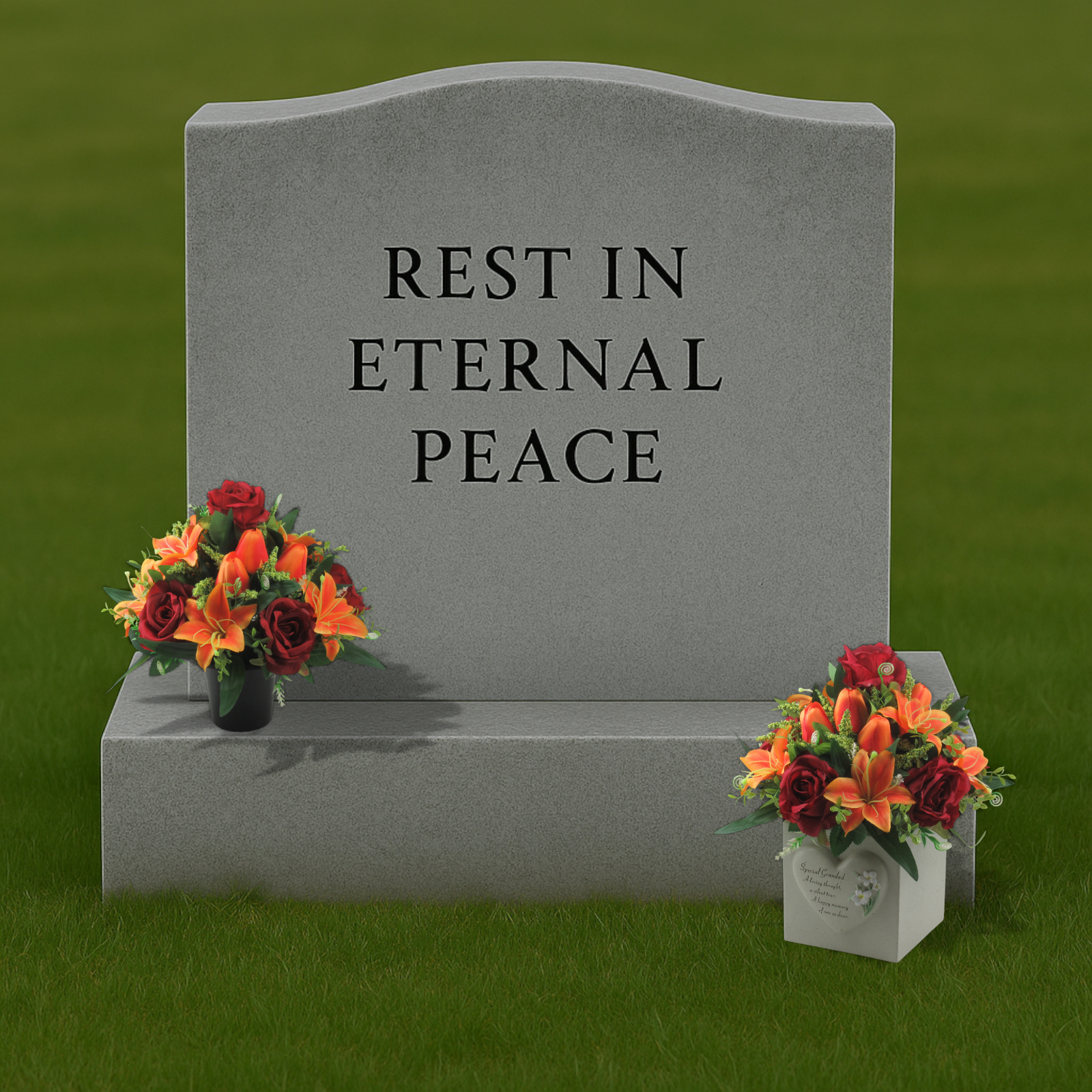 Autumn Artificial silk flowers grave pot arrangement Warm Colours 27.5 cm
