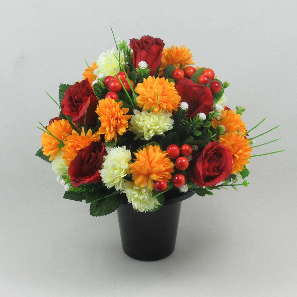Autumn Artificial flowers memorial grave crempot arrangement Roses Berries