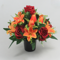 Autumn Artificial silk flowers grave pot arrangement Warm Colours 27.5 cm
