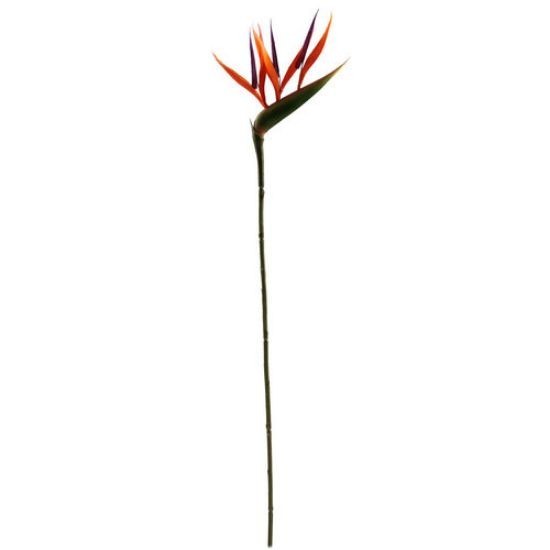 Artificial bird of paradise stem with green leaves and orange-purple flower spikes