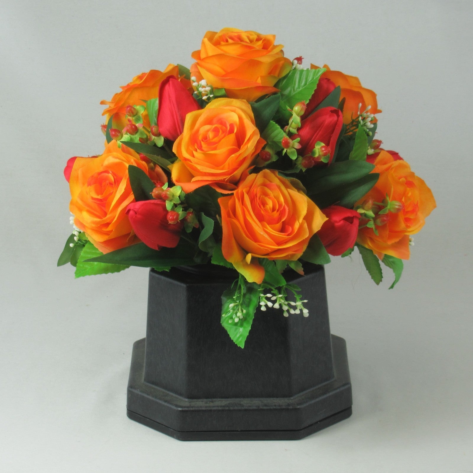 Autumn Artificial flowers memorial crempot grave arrangement Roses Hypericum