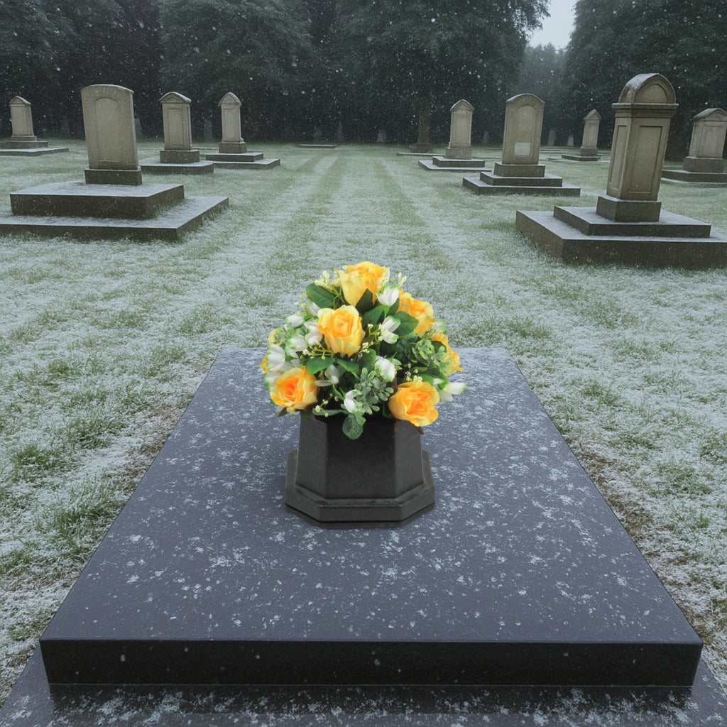 Artificial Grave Flower Arrangement in Pot Snowdrops Roses 25cm Long Lasting