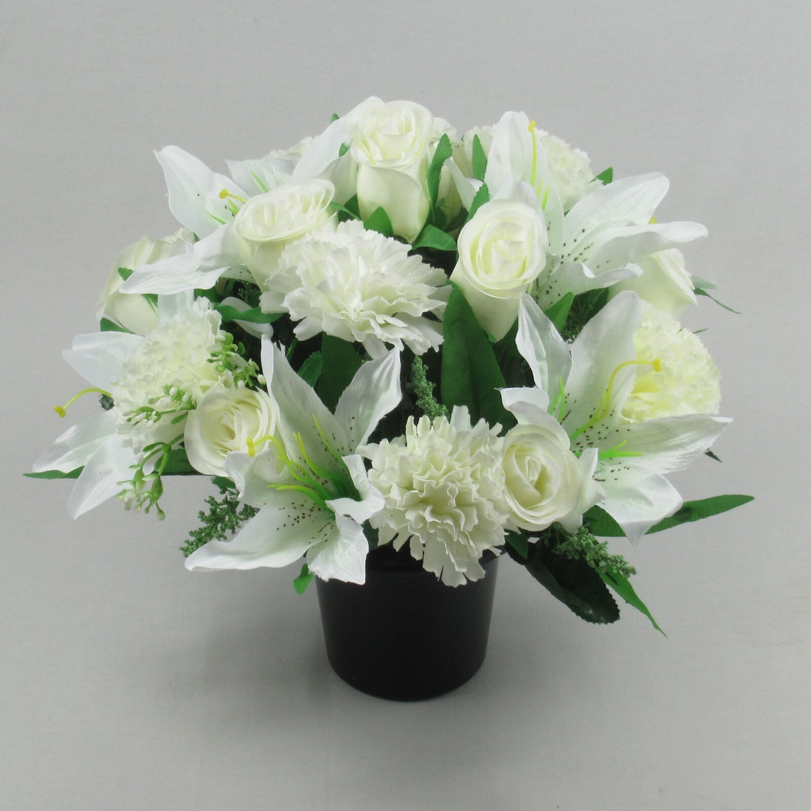 Beautiful White Artificial flower pot Arrangement in grave/memorial Crem Pot