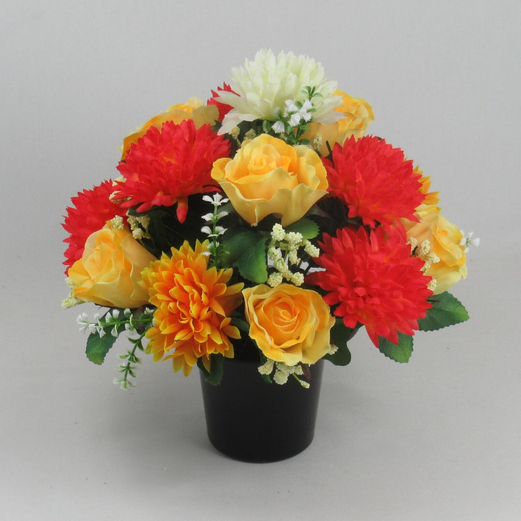 Artificial Grave Flower Arrangement with Roses and Chrysanthemums 24cm