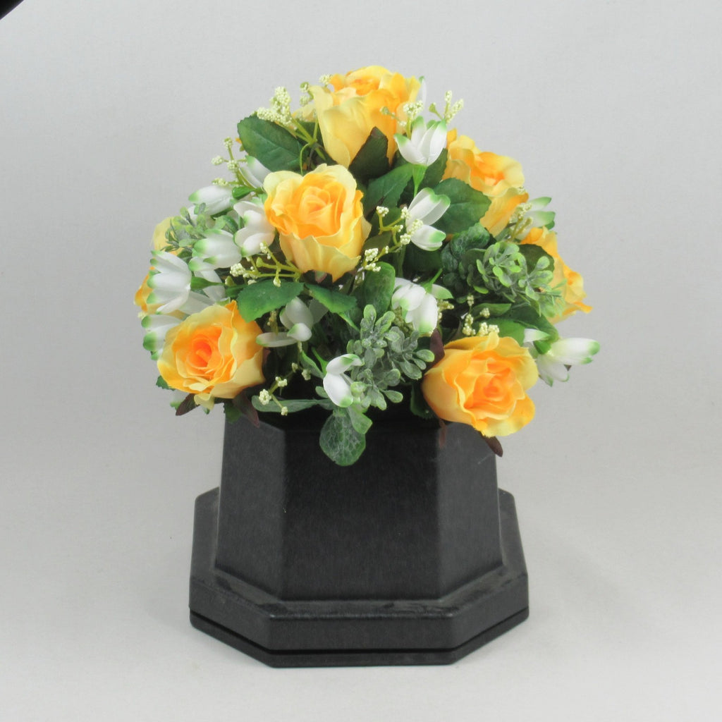 Artificial Grave Flower Arrangement in Pot Snowdrops Roses 25cm Long Lasting