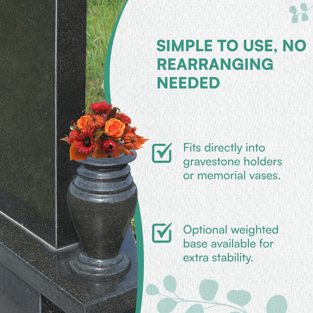 Artificial gravepot arrangement shown in holder; fits directly into gravestone holders