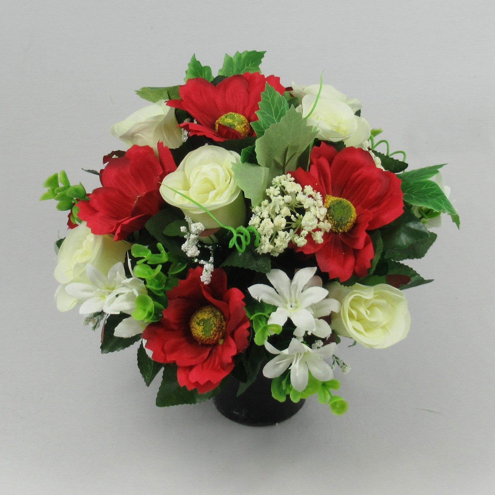 Artificial silk flowers memorial grave arrangement red and ivory HandMade