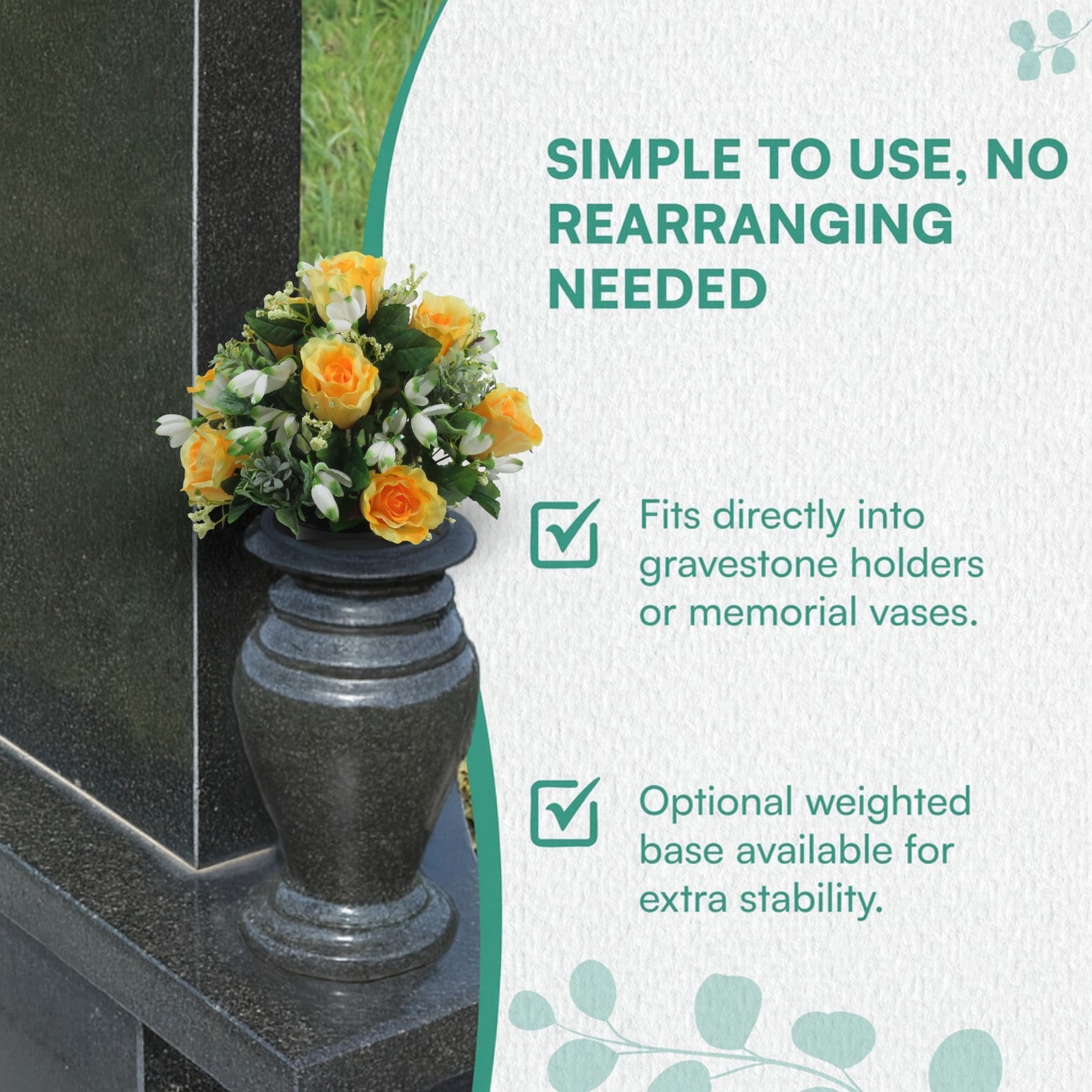 Artificial Grave Flower Arrangement in Pot Snowdrops Roses 25cm Long Lasting