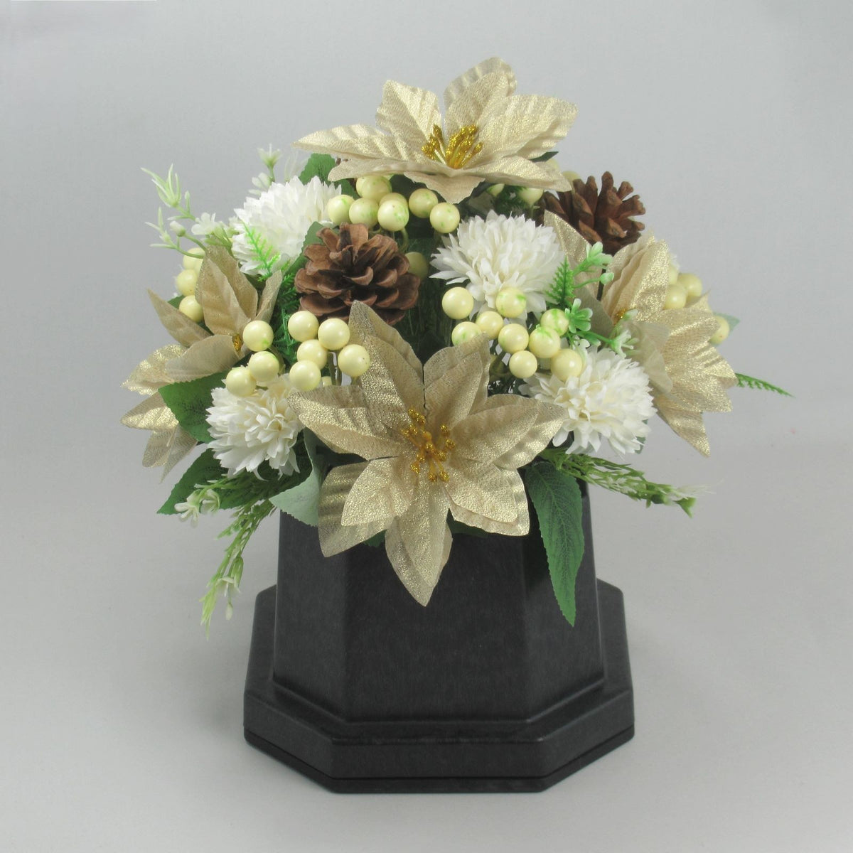Christmas grave flower arrangement 25cm gold poinsettia snowball chrysanthemum