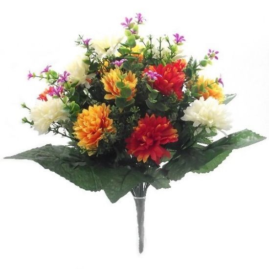 Artificial Spiky Chrysanthemum Flowers Bush - Various Mixed Colours