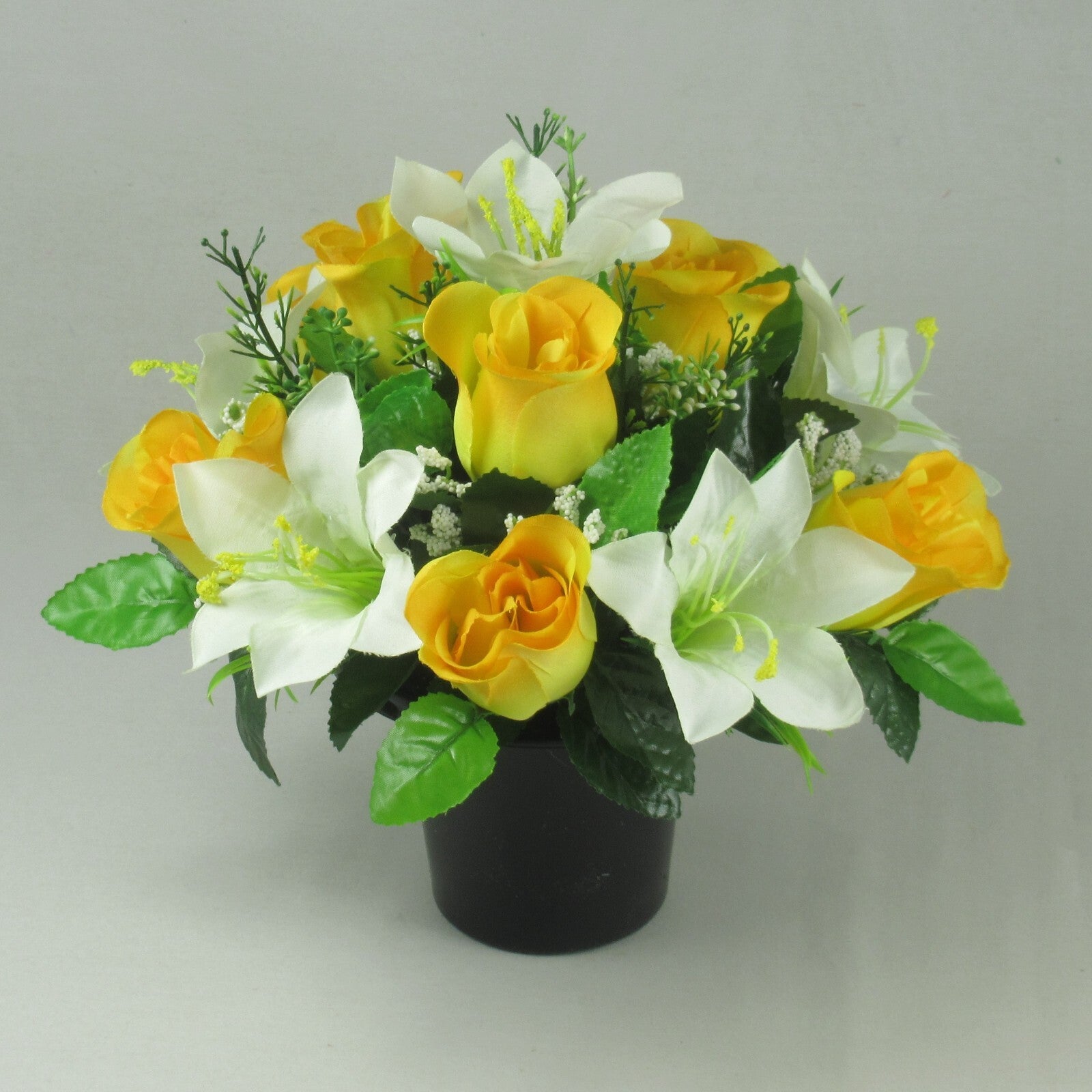 grave Artificial/Silk flower arrangement in grave memorial pot FREE P&P