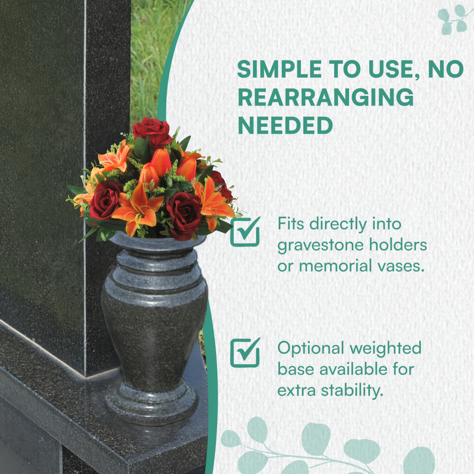 Autumn Artificial silk flowers grave pot arrangement Warm Colours 27.5 cm