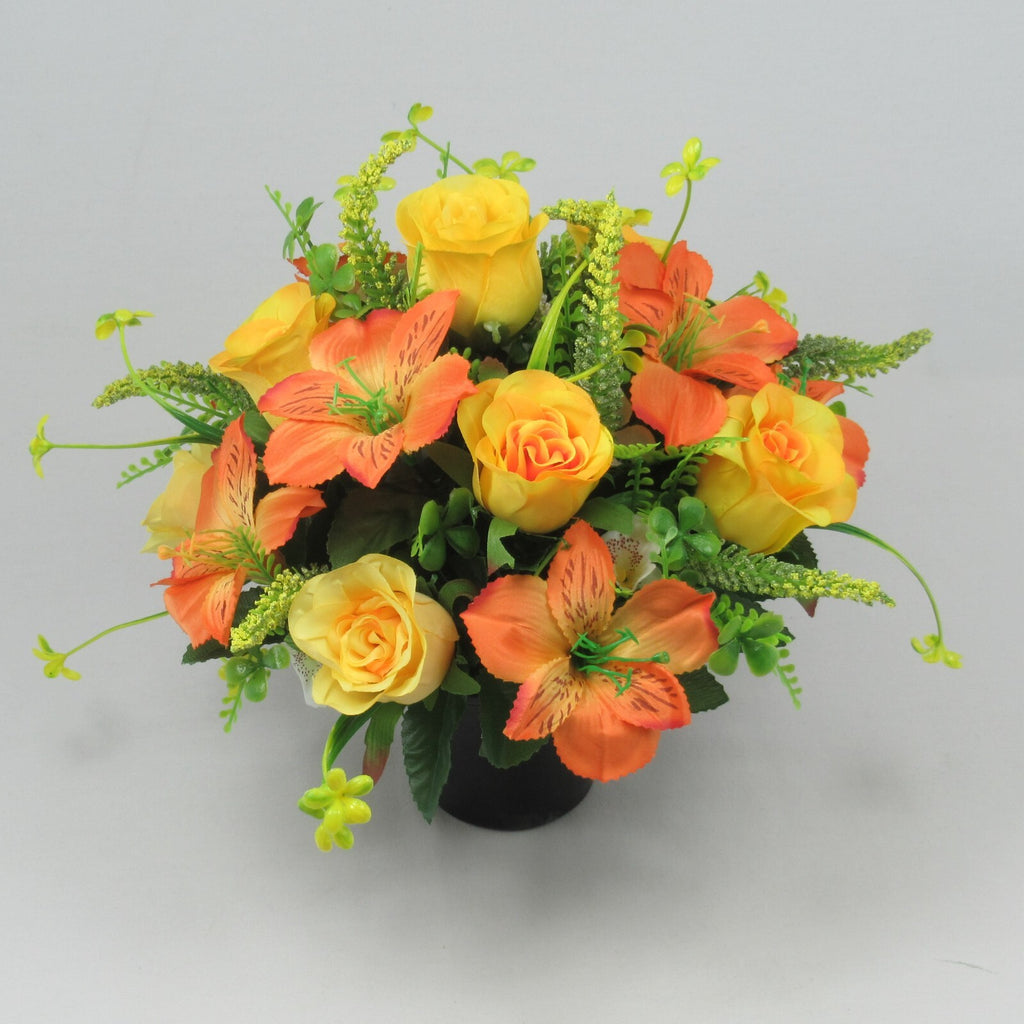 Artificial silk flowers memorial Crem Pot - Grave arrangement FREE P&P HandMade
