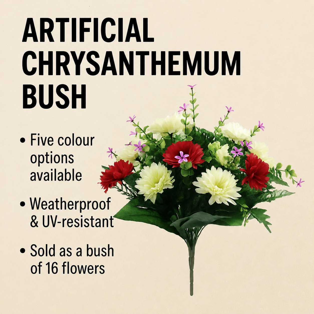Artificial Spiky Chrysanthemum Flowers Bush - Various Mixed Colours