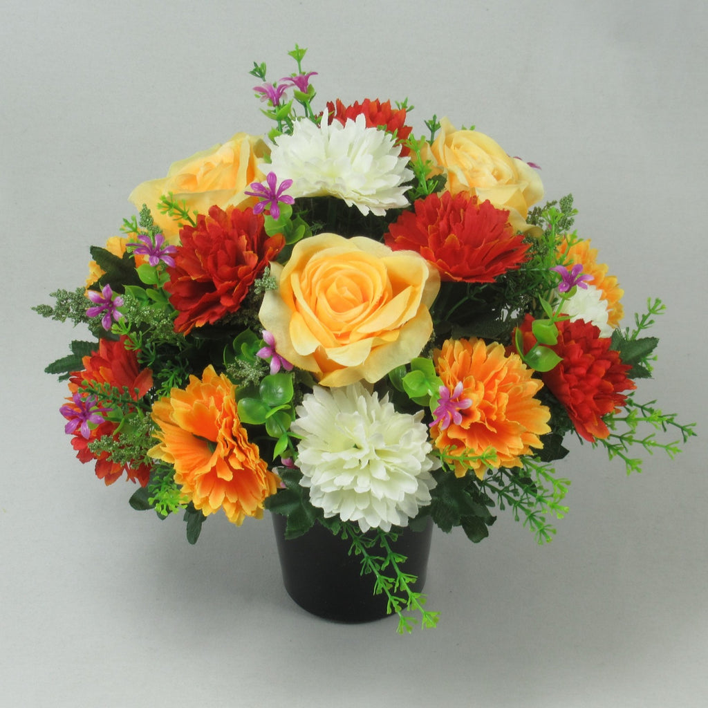 Artificial Grave Flower Arrangement with Roses Chrysanthemums 27cm Long Lasting