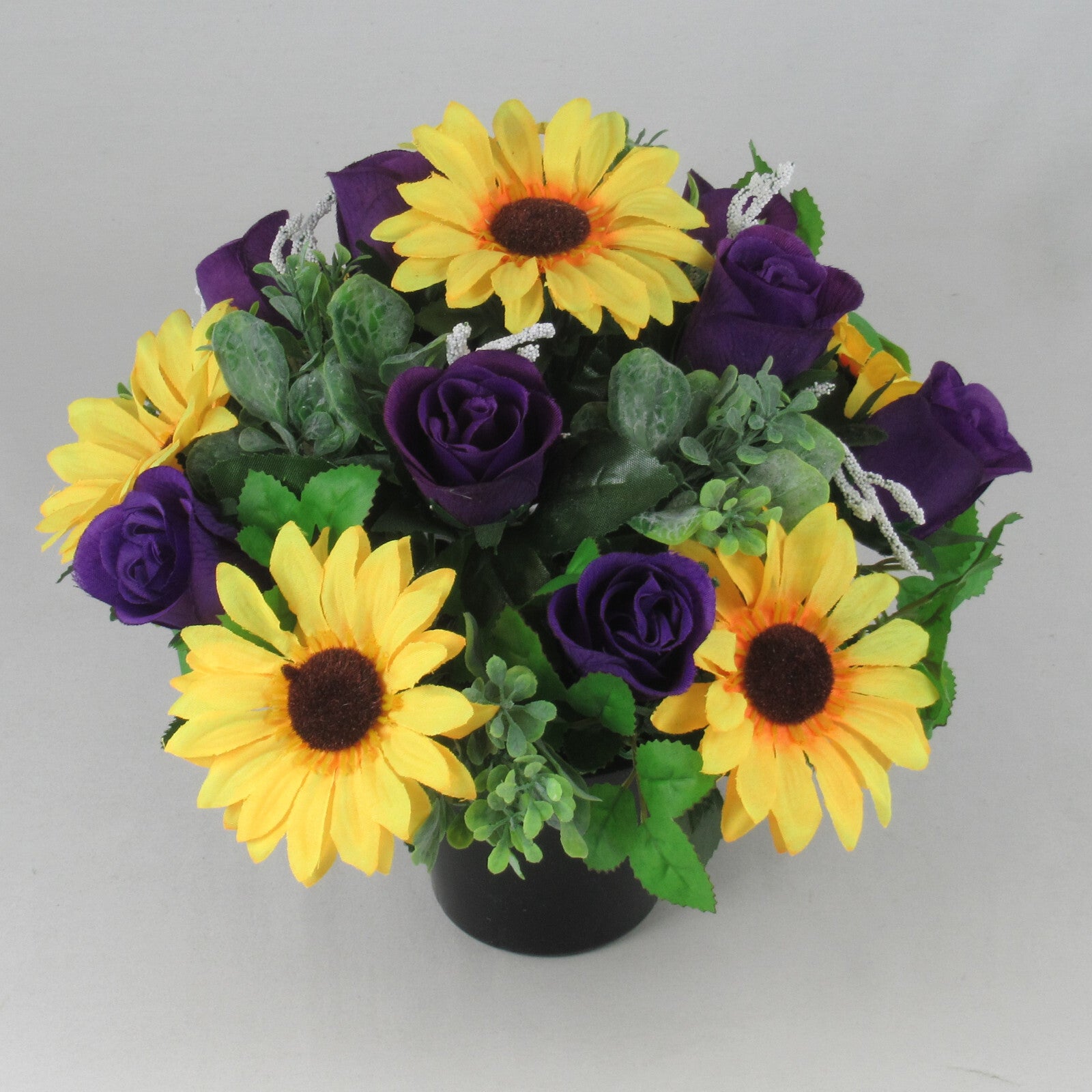 Artificial/Silk flower Grave Arrangement in memorial Crem pot All round flowers