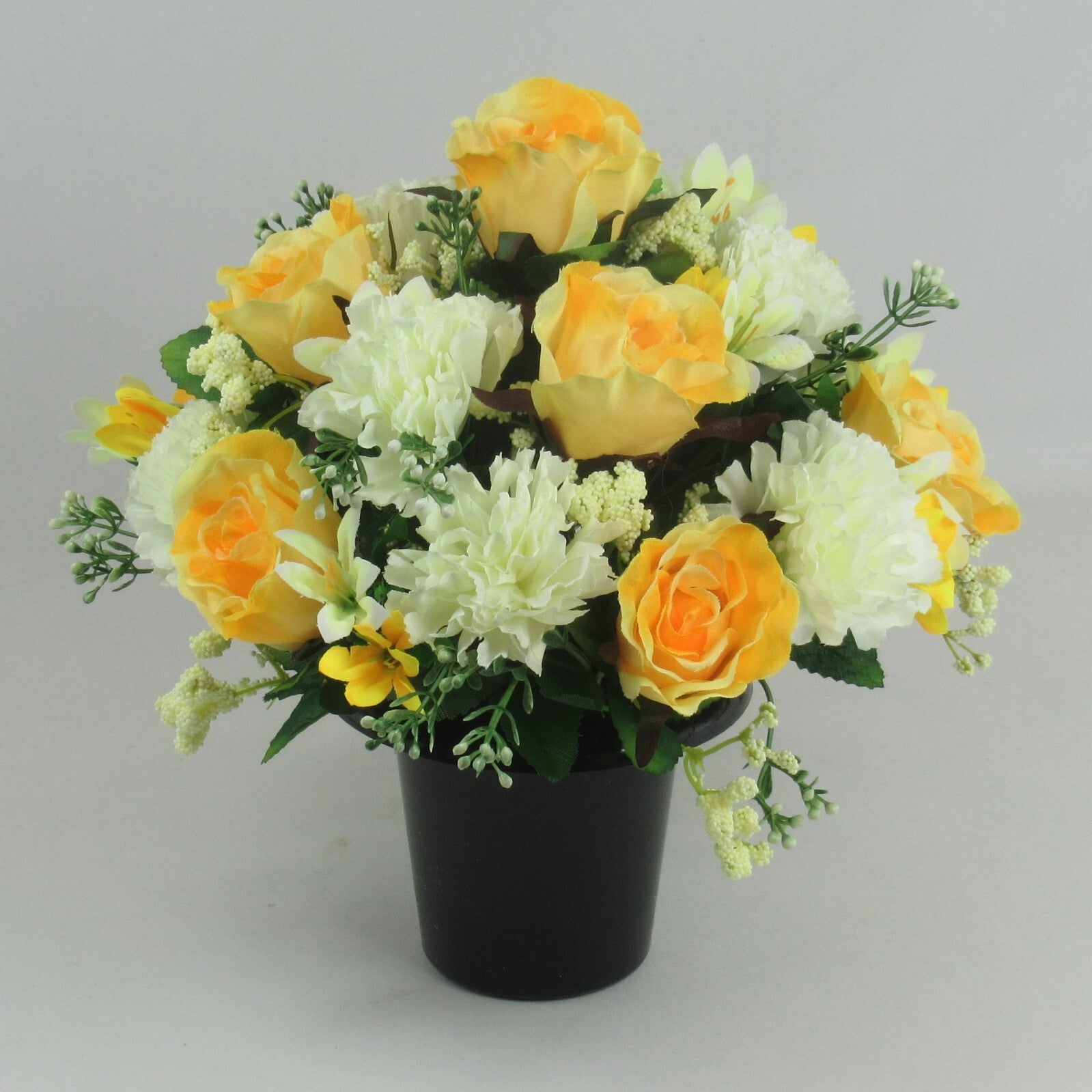 Artificial Grave Flower Arrangement with Roses and Carnations 25cm Long Lasting