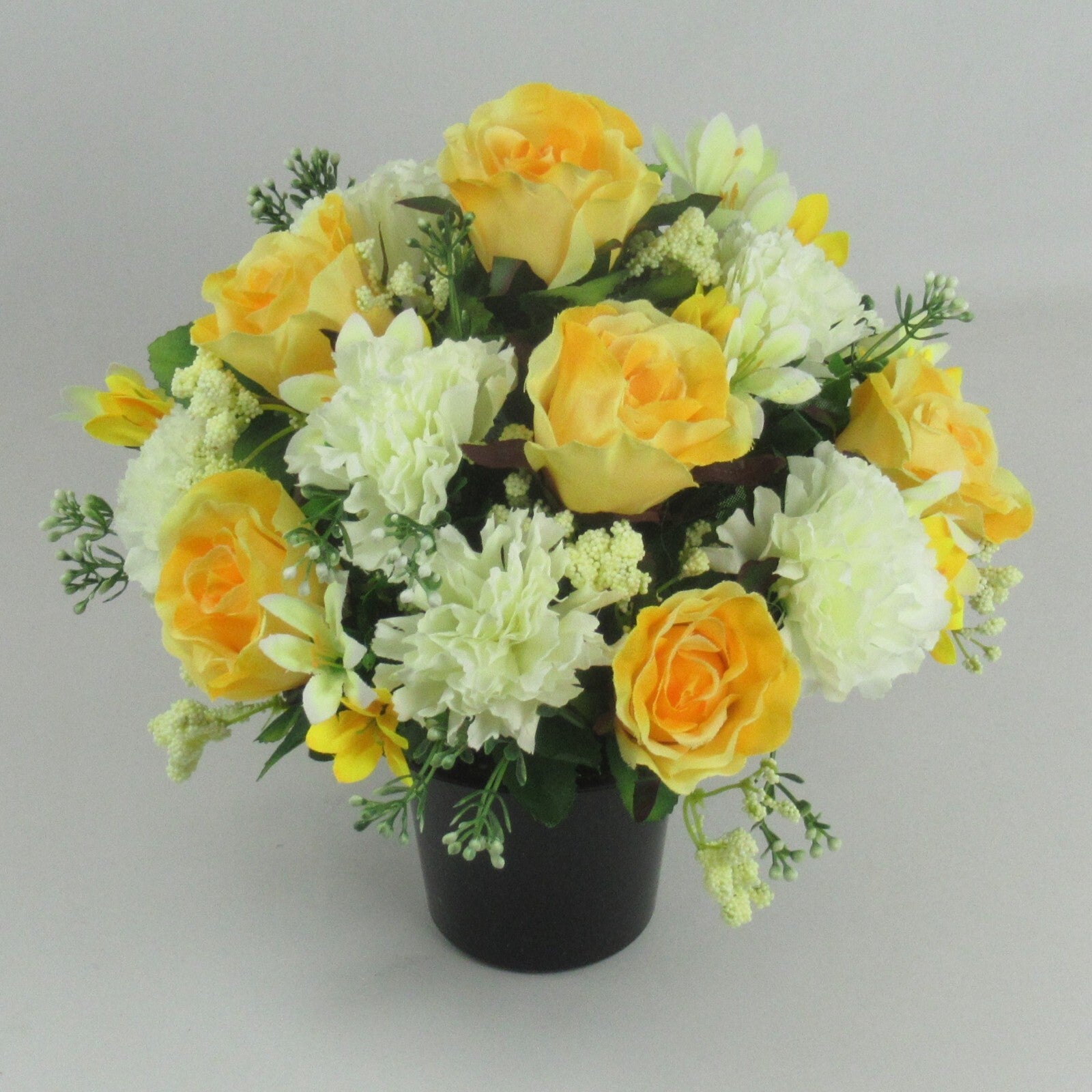 Artificial Grave Flower Arrangement with Roses and Carnations 25cm Long Lasting