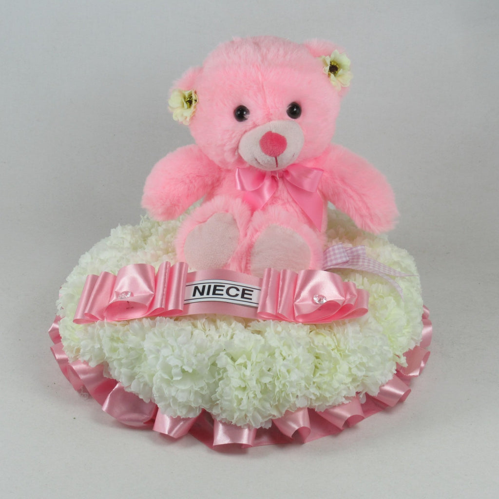 Artificial Silk Funeral Flower Child Wreath with Teddy Bear Memorial Grave