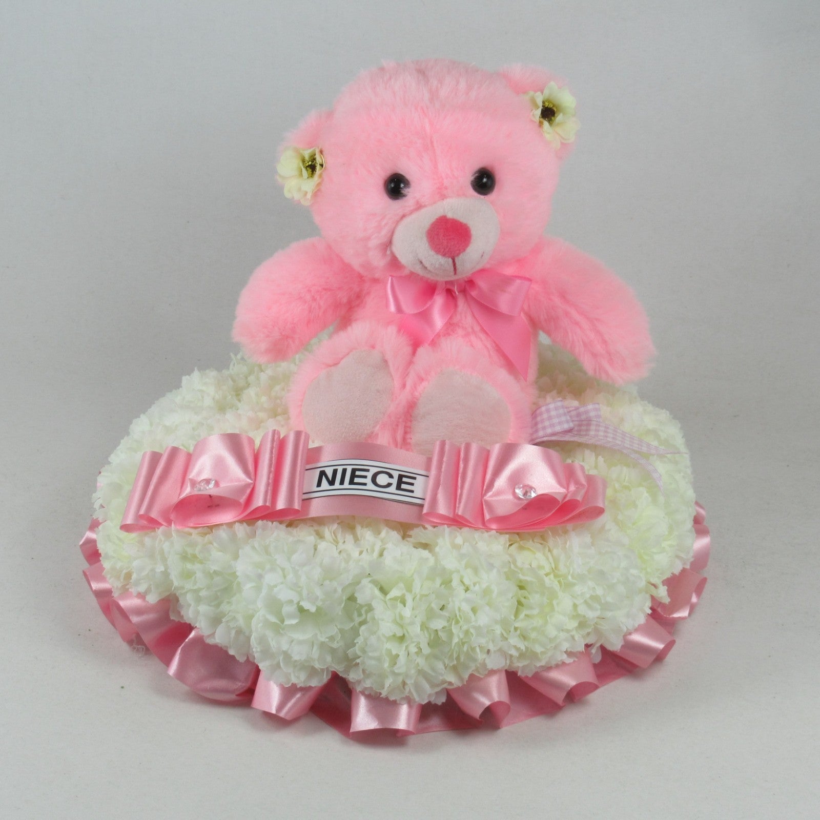 Artificial Silk Funeral Flower Child Wreath with Teddy Bear Memorial Grave