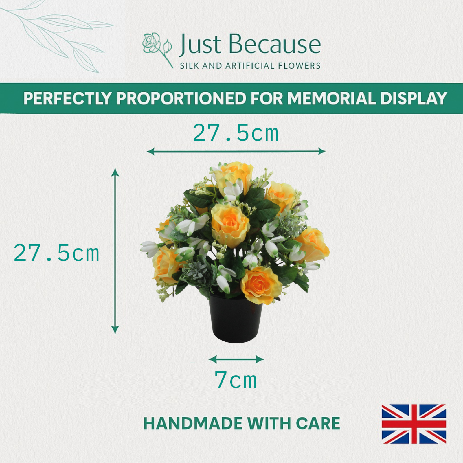 Artificial Grave Flower Arrangement in Pot Snowdrops Roses 25cm Long Lasting