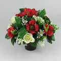 Artificial silk flowers memorial grave arrangement red and ivory HandMade