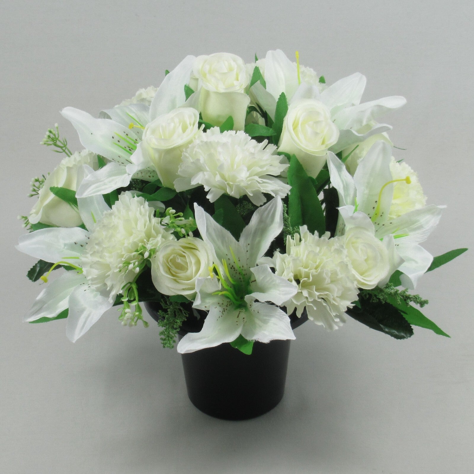 Beautiful White Artificial flower pot Arrangement in grave/memorial Crem Pot