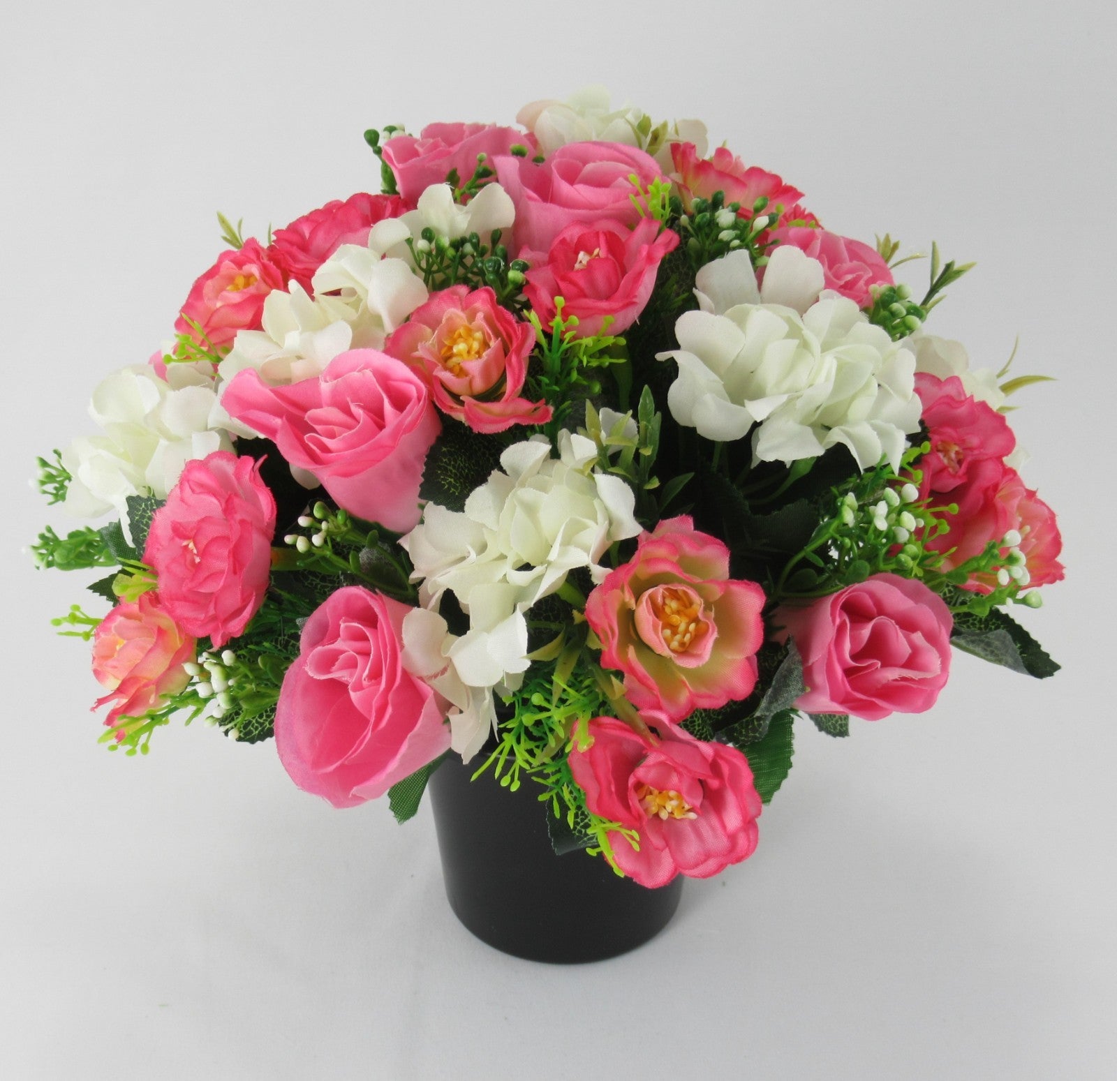 Artificial Grave Flower Arrangement in Pot Pink rose hydrangea 23cm Long Lasting
