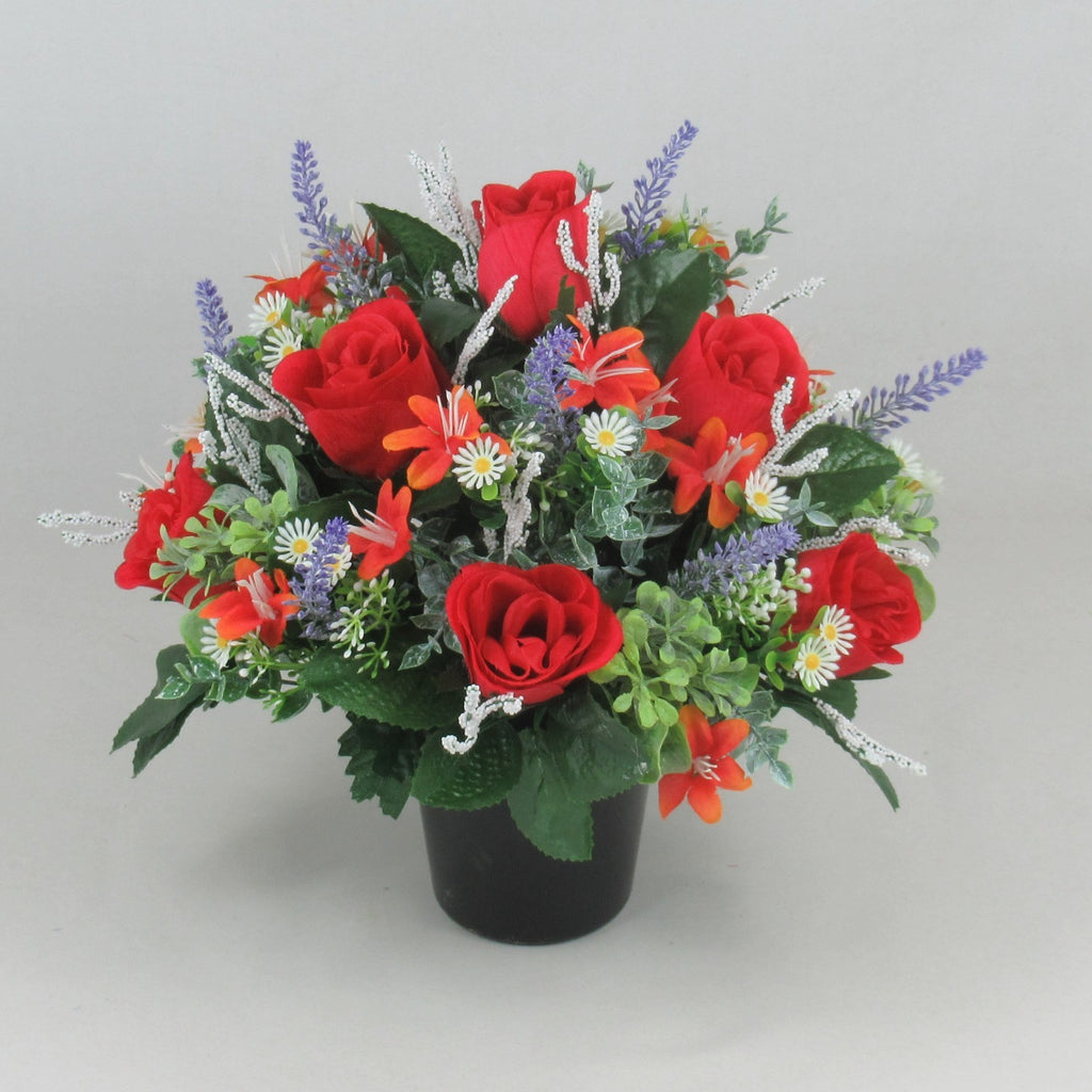 Autumn Artificial Grave Flower Arrangement with Roses Blossom 26cm Long Lasting