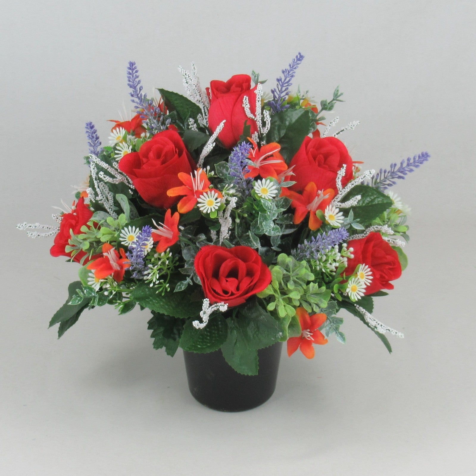 Autumn Artificial Grave Flower Arrangement with Roses Blossom 26cm Long Lasting