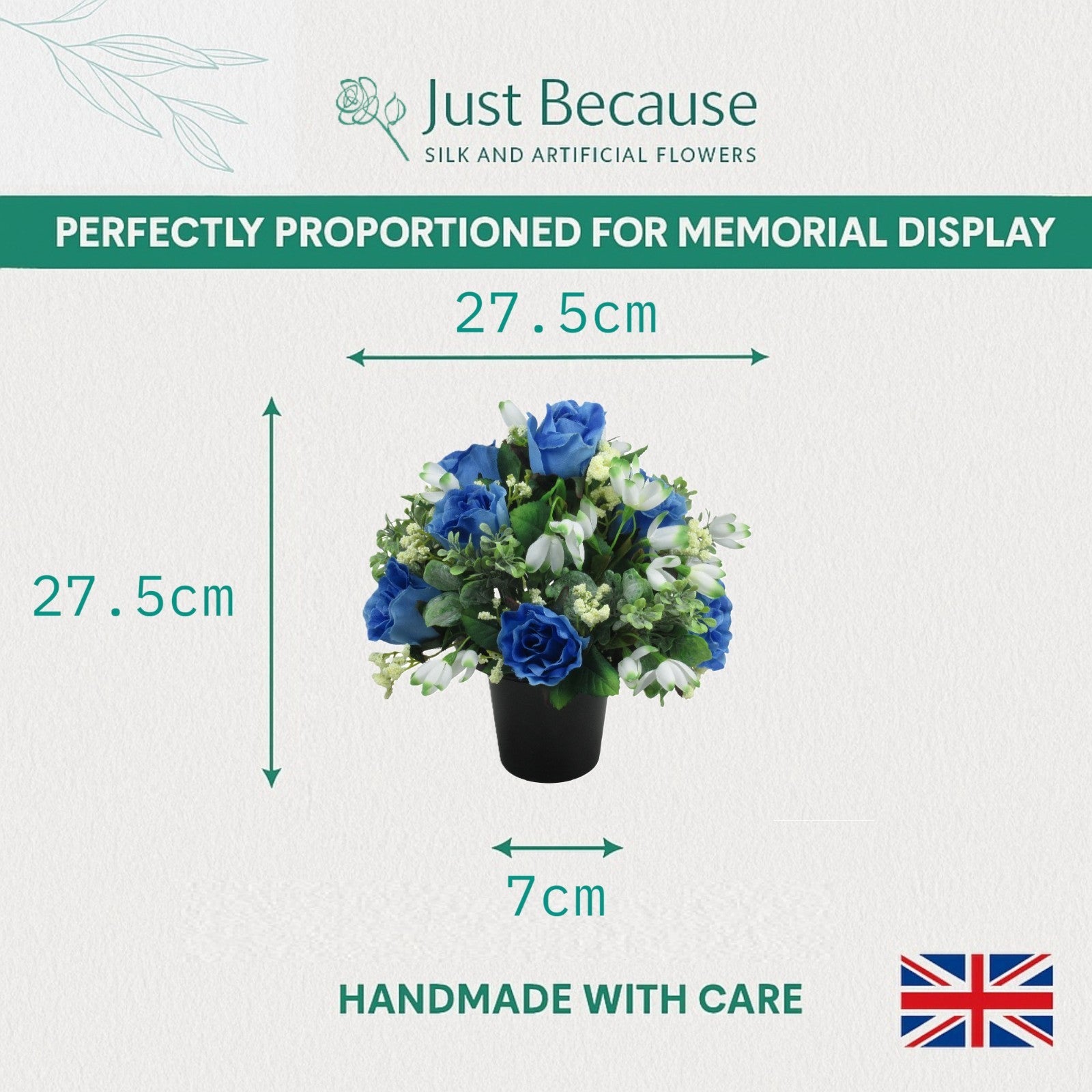 Artificial Grave Flower Arrangement in Pot Snowdrops Roses 25cm Long Lasting