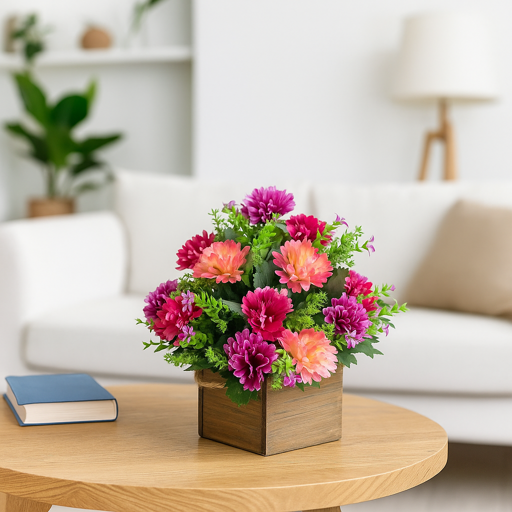 Artificial spiky chrysanthemum flower bush in bright pink and magenta with cream accents