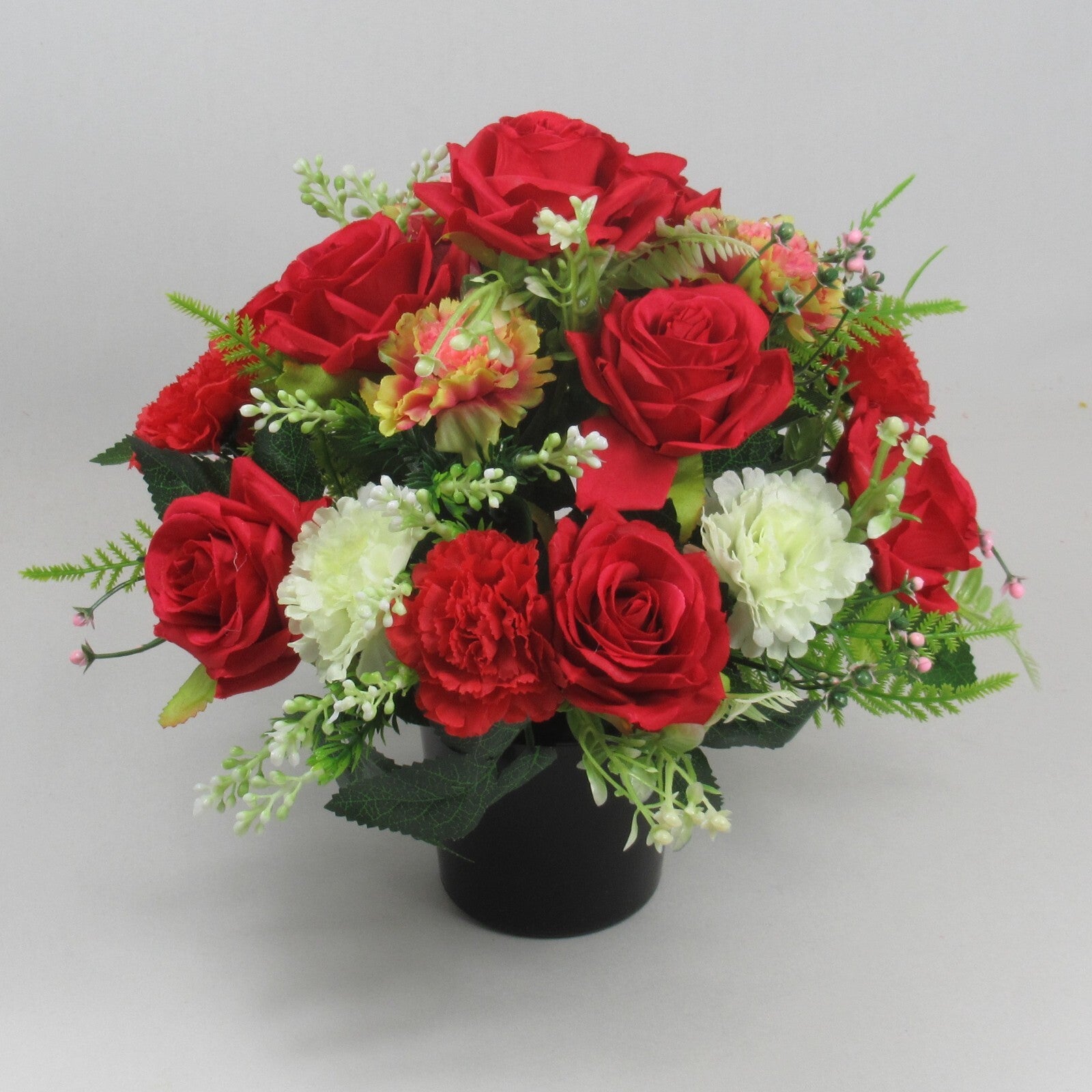 Artificial Grave Flower Arrangement with Roses and mini Carnations 25cm