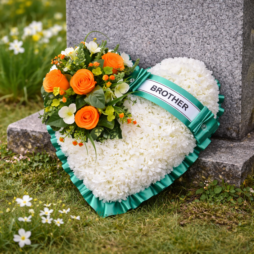 Artificial Silk Funeral Flower Heart Wreath Celtic Irish Memorial Tribute Grave