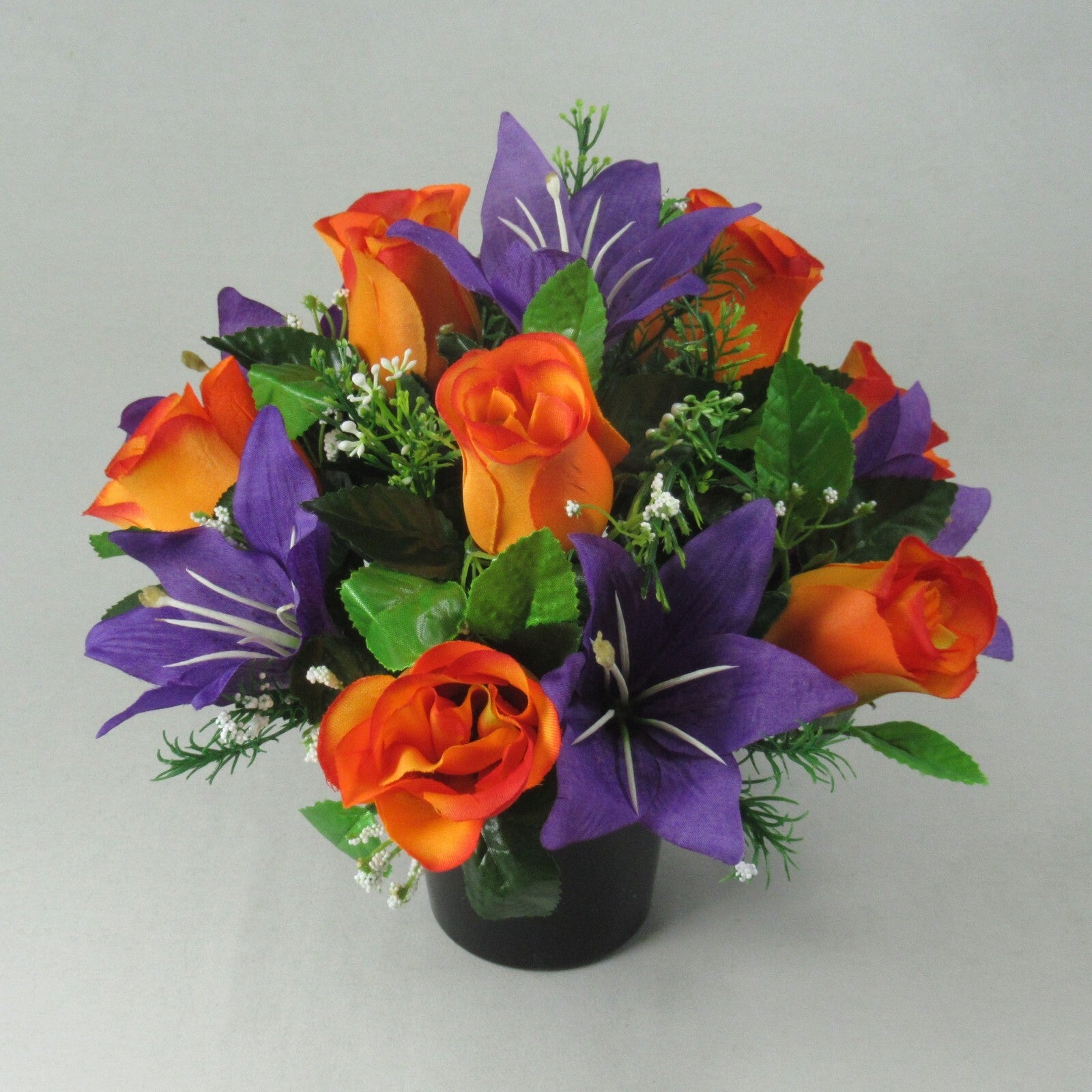 grave Artificial/Silk flower arrangement in grave memorial pot FREE P&P