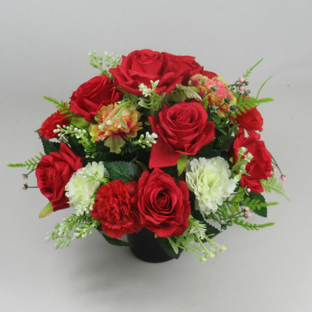 Artificial Grave Flower Arrangement with Roses and mini Carnations 25cm