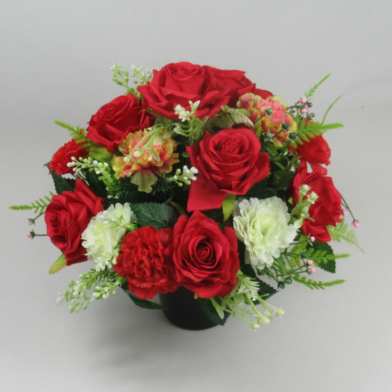Artificial Grave Flower Arrangement with Roses and mini Carnations 25cm