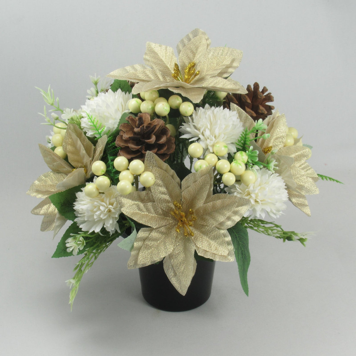 Christmas grave flower arrangement 25cm gold poinsettia snowball chrysanthemum
