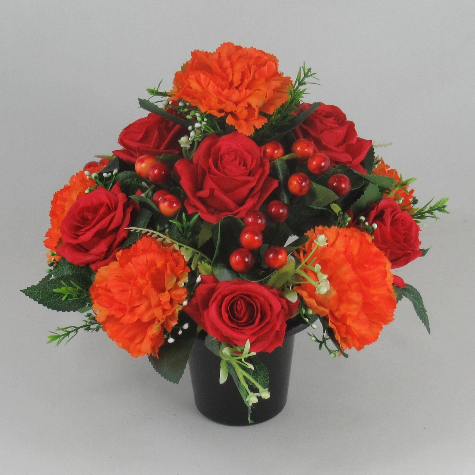Artificial flowers in Grave pot, 26cm, in warm autumn shades HANDMADE